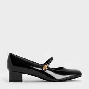 Metallic Accent Mary Jane Pumps - Black Patent
